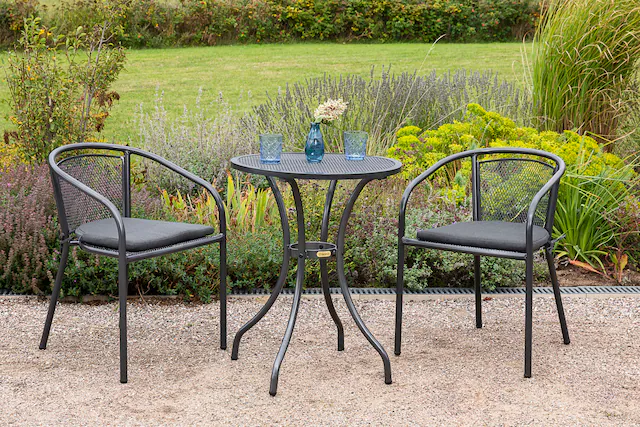 MERXX Garten-Essgruppe »Delos« 3 Stk. tlg. 2 Stapelsessel mit Sitzkissen, Tisch