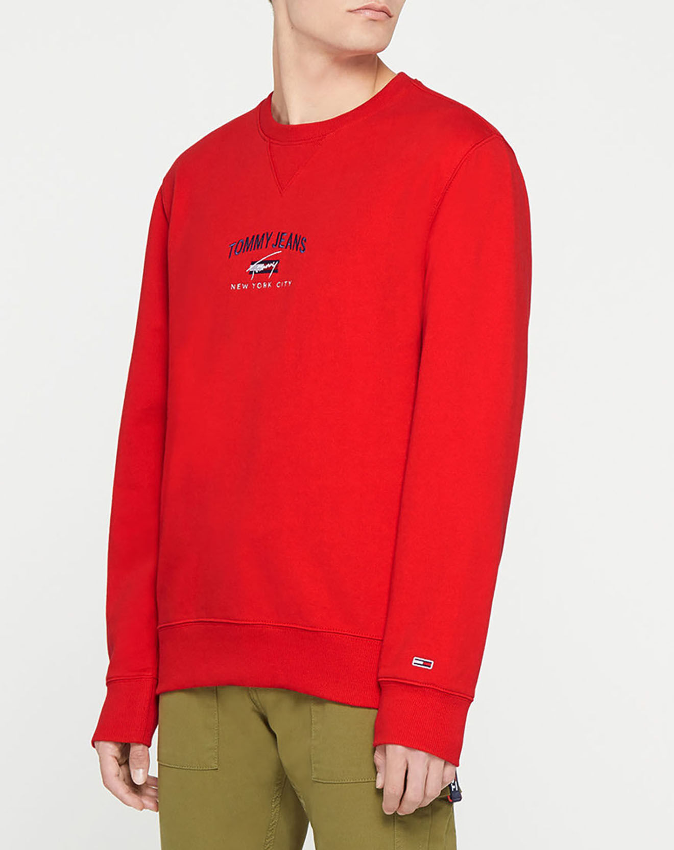 Tommy Jeans Sweat 100% Coton Bio timeless logo crew rouge