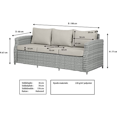 Vila Gotland loungesæt med 3 pers. sofa og hæve/sænke bord - natur
