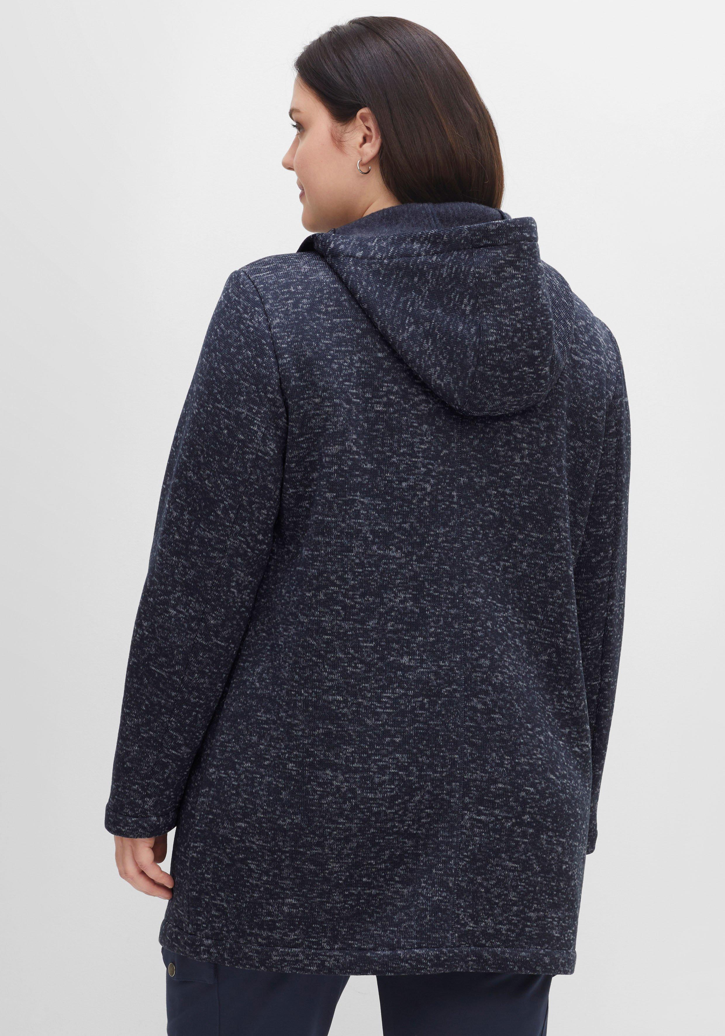 Lange melierte Strickfleecejacke mit Kapuze