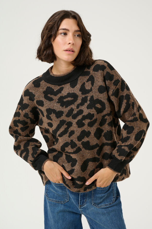 Kaffe KAwilma Knit Pullover Brown/black animal pattern