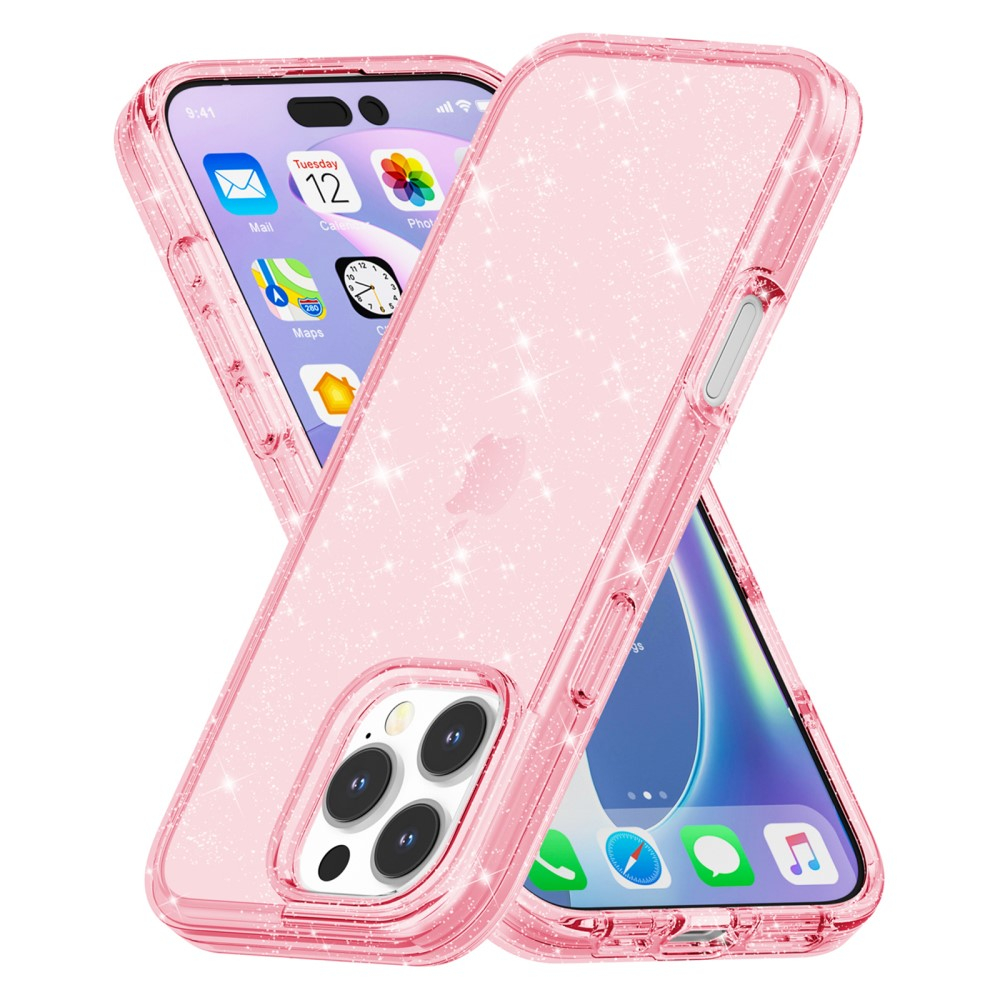 iPhone 16 Pro Hybrid Hardcase Schutzhülle im Glitzer Design - Pink / Transparent
