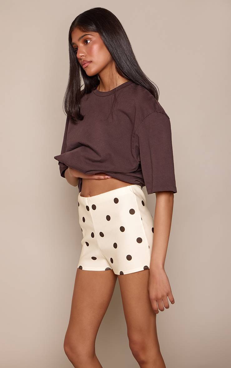 Jaune Short Court Tissé Extensible À Pois