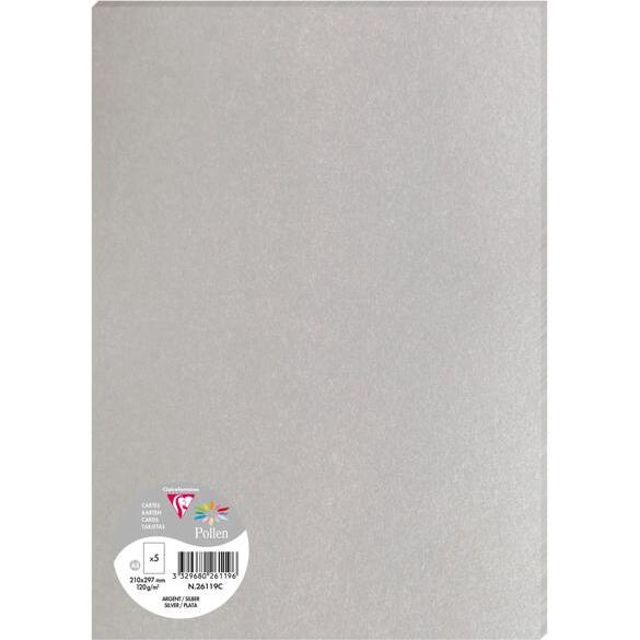 Paquet de 5 feuilles Pollen 210x297mm 120g/m2 - Argent