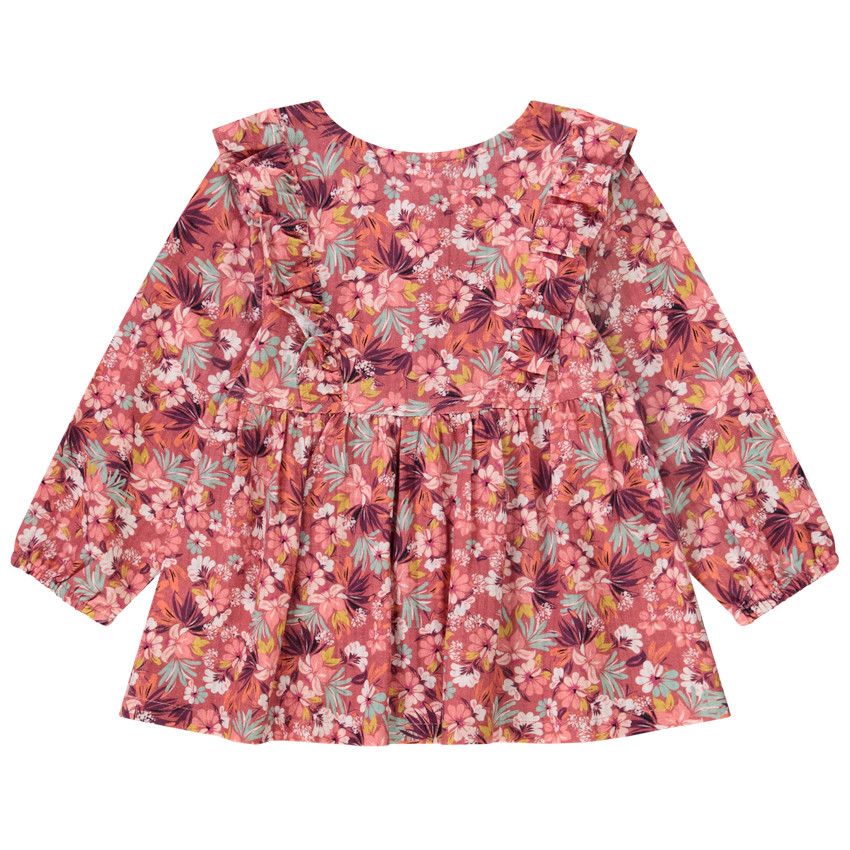 Tunique manches longues imprimé floral pour bébé fille - Fuchsia