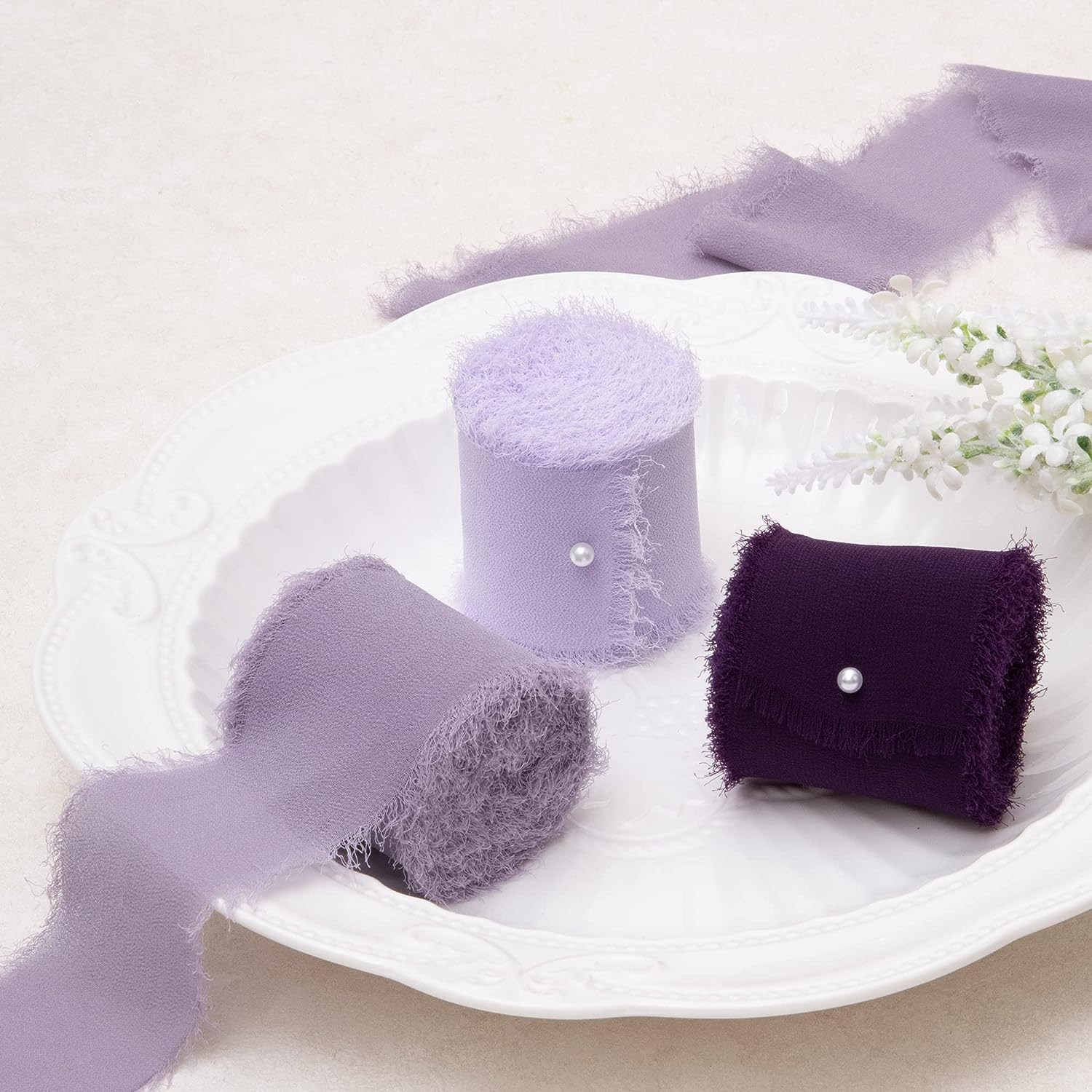 (3er Set) 4cmx5m Chiffon Geschenkband DIY Maschen Deko Band für Geburtstage / Hochzeiten / Taufe - Lila / Violett