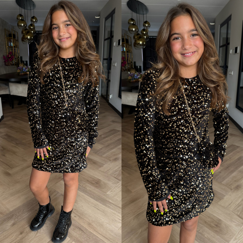 Glitterjurk met tasje - koper