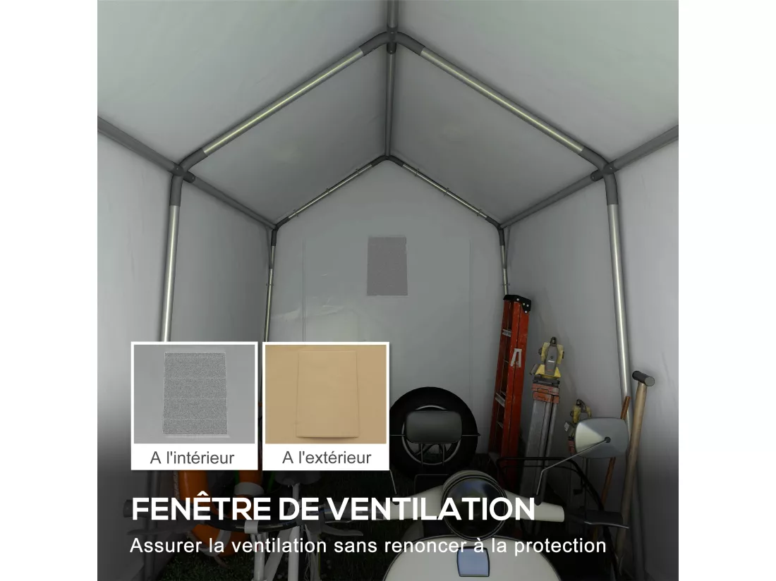 Abri de jardin - abri vélo - tente de stockage dim. 2 x 3,6 m - acier galvanisé PE imperméable anti-UV beige