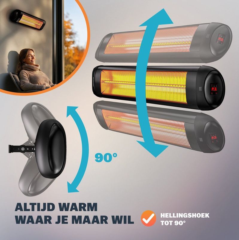 Monzana Infraroodstraler 2500W - Incl. Afstandsbediening – Zwart
