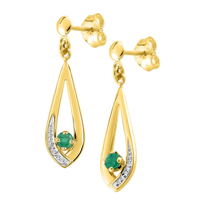 Boucles d'oreilles femme pendantes Emeraude - Or 18 Carats