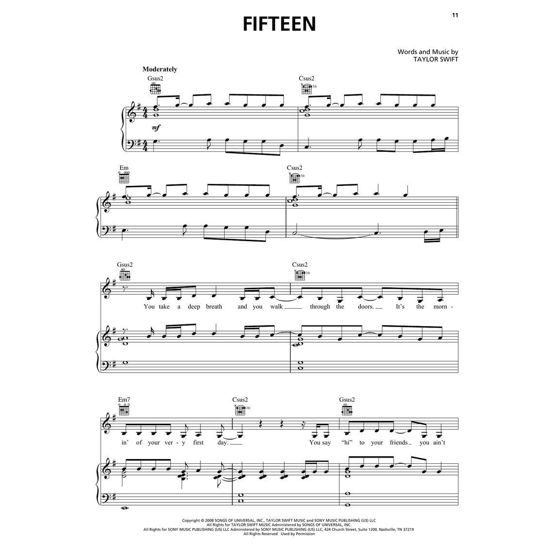 Hal Leonard Taylor Swift Fearless (Taylor's Version) voor piano, zang en gitaar