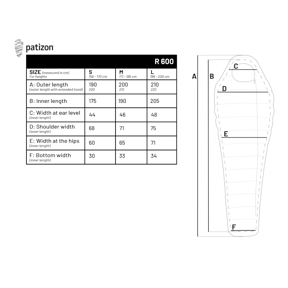 Patizon R 600 L mummyslaapzak - Black