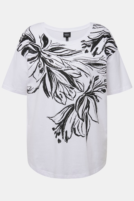 T-Shirt, Blütenmotiv, Rundhals, Halbarm