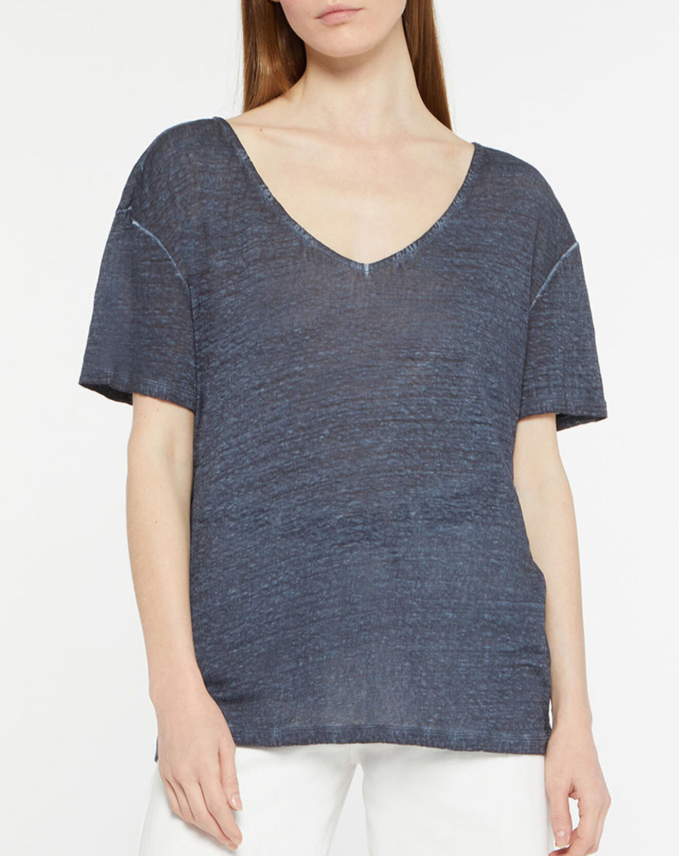 Galeries Lafayette T-Shirt 100% Lin Nada bleu marine