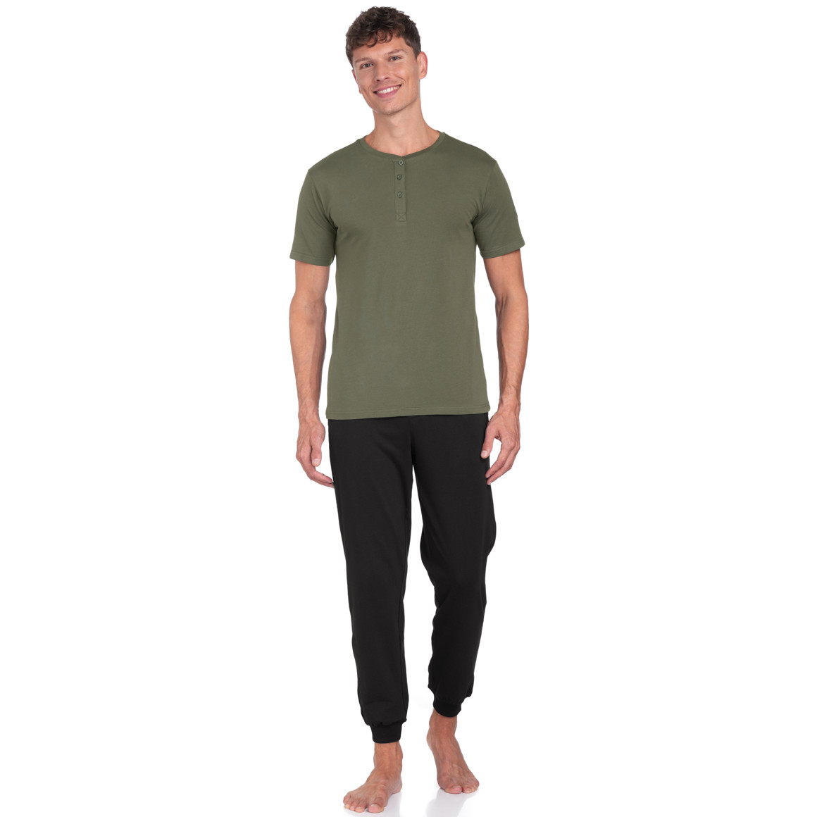 VanVaan Herren T-Shirt mit Serafino-Ausschnitt dunkelgrün