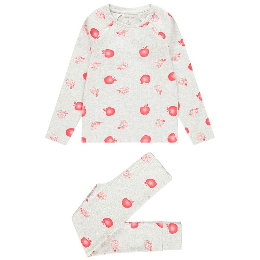 Pyjama en maille côtelée imprimé pommes pour fille - Beige