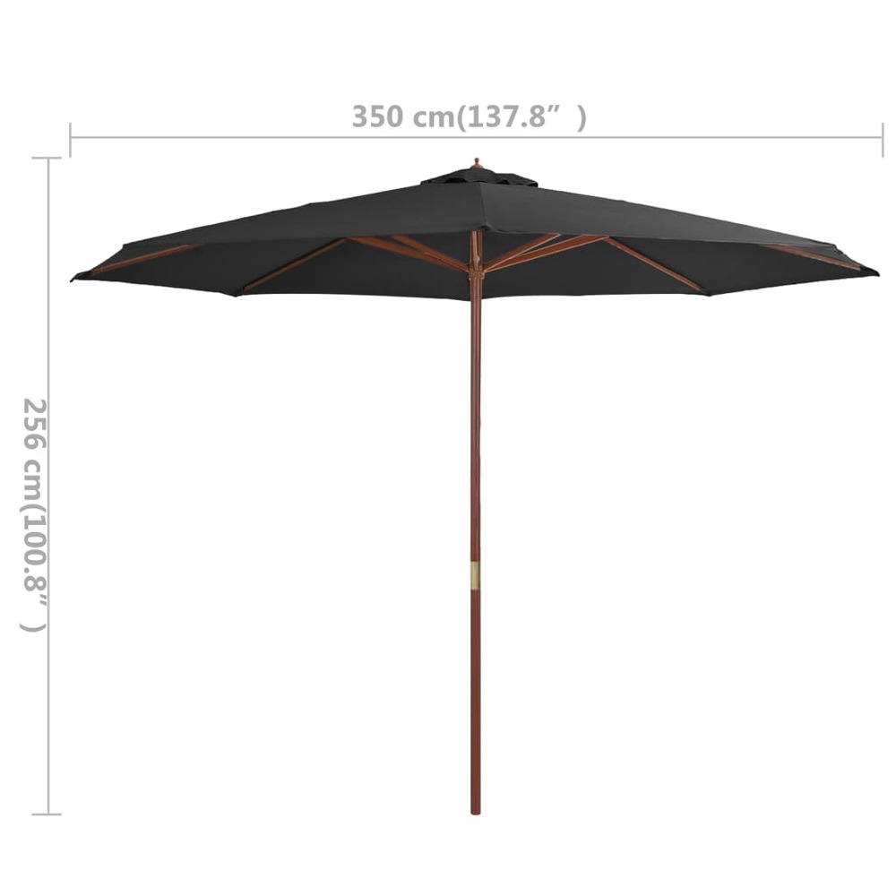 Parasol avec mât en bois 350 cm anthracite