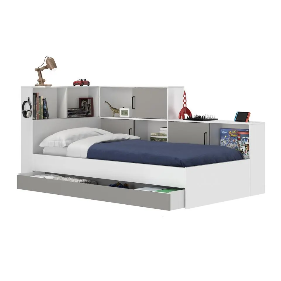 Diagone Bed Erwan - Opbergruimte - 90x200cm - Grijs/Wit