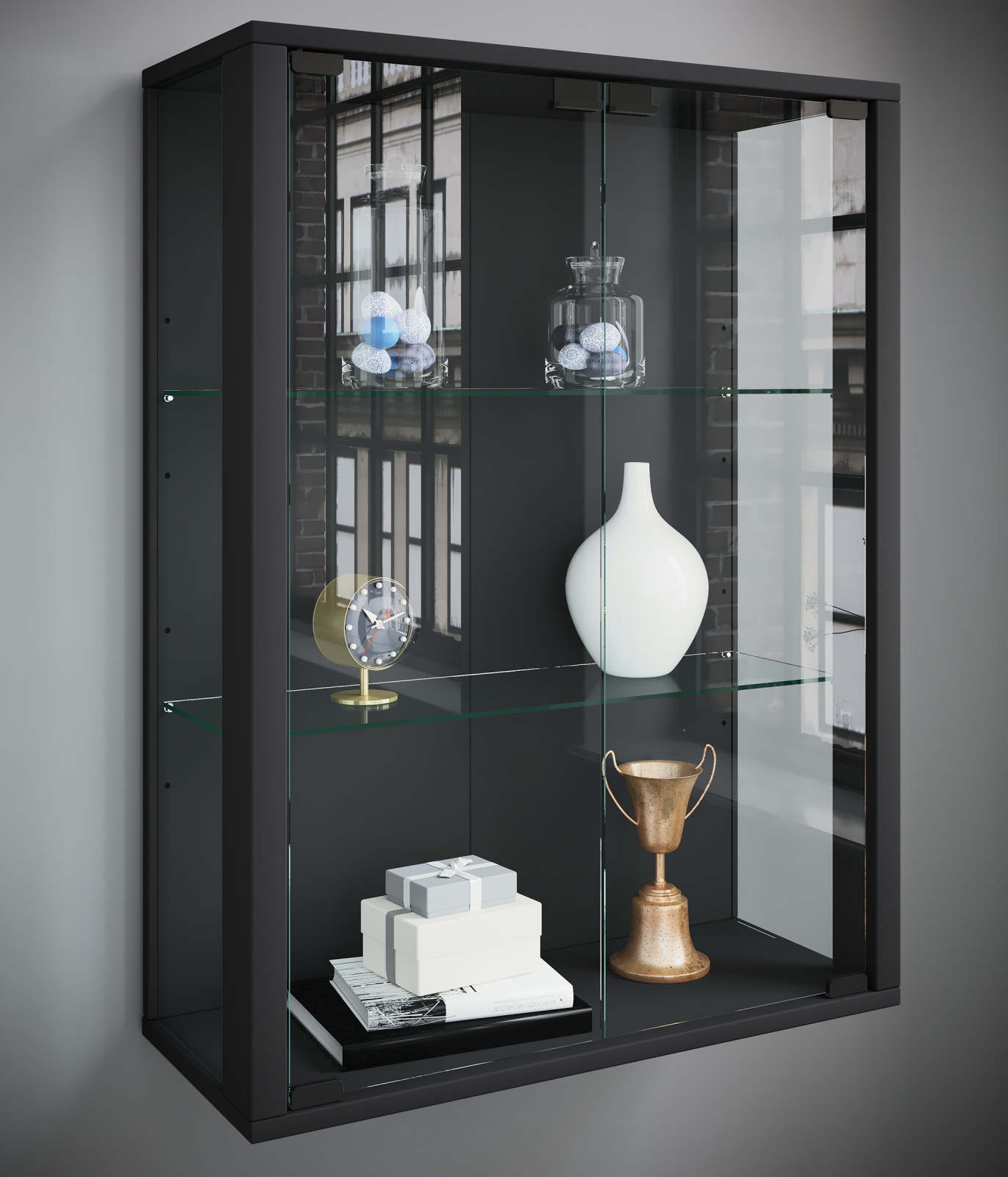 Wandvitrine UDINA - schwarz - 60 cm breit