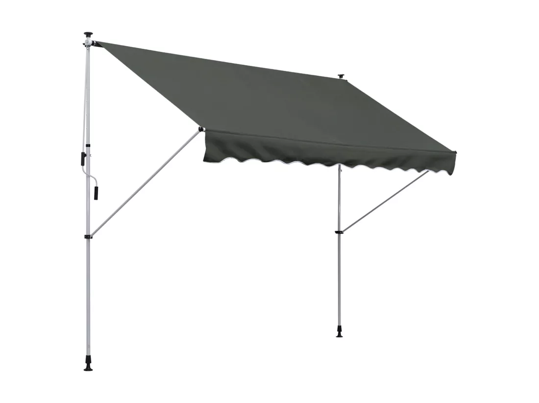 Store banne manuel rétractable 3L x 1,5l m inclinaison et hauteur réglable installation rapide métal alu polyester anti-UV gris