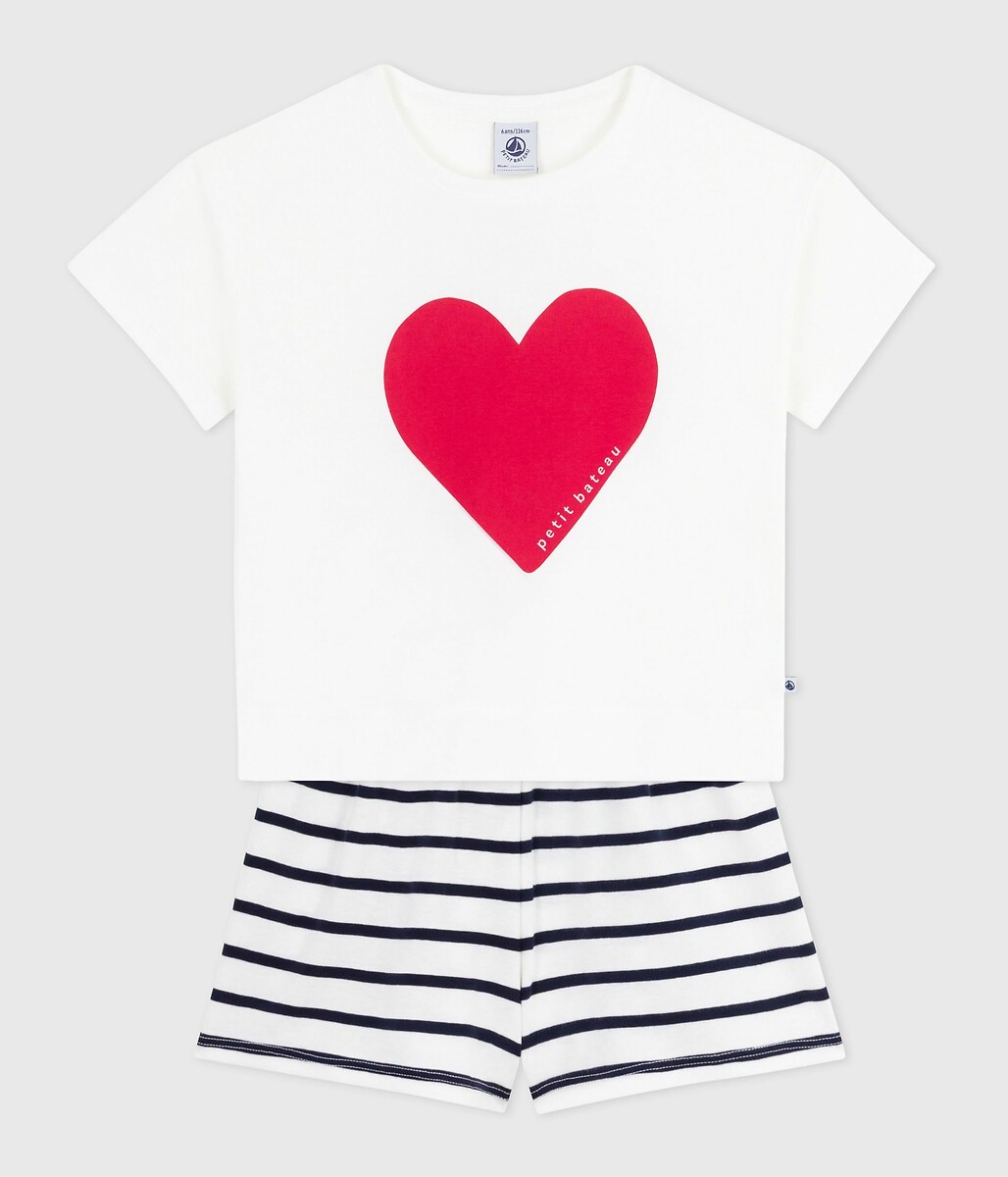 PETIT BATEAU<br>Shorts de pijama de algodão com estampa de corações e listras