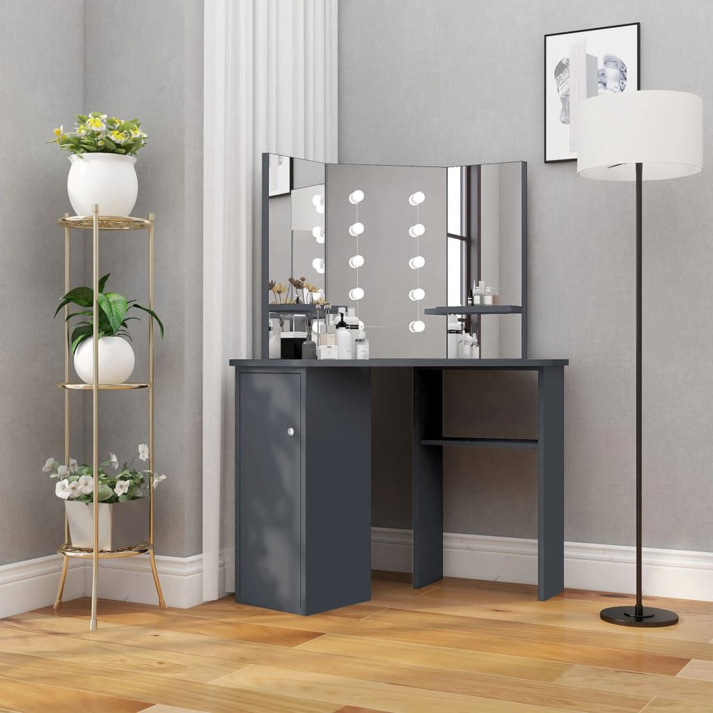 vidaXL Hoekkaptafel met LED-verlichting grijs 111 x 54 x 141,5 cm