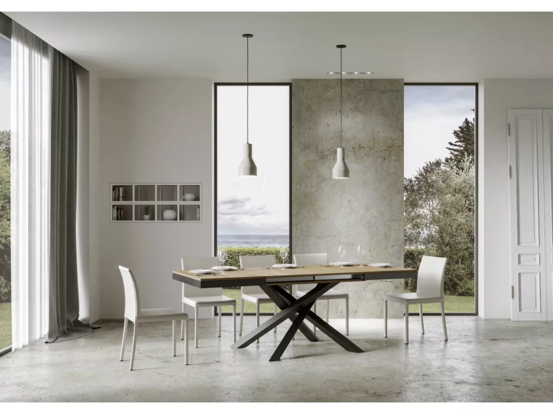 Table extensible bois clair et cadre anthracite 180-440cm Klass