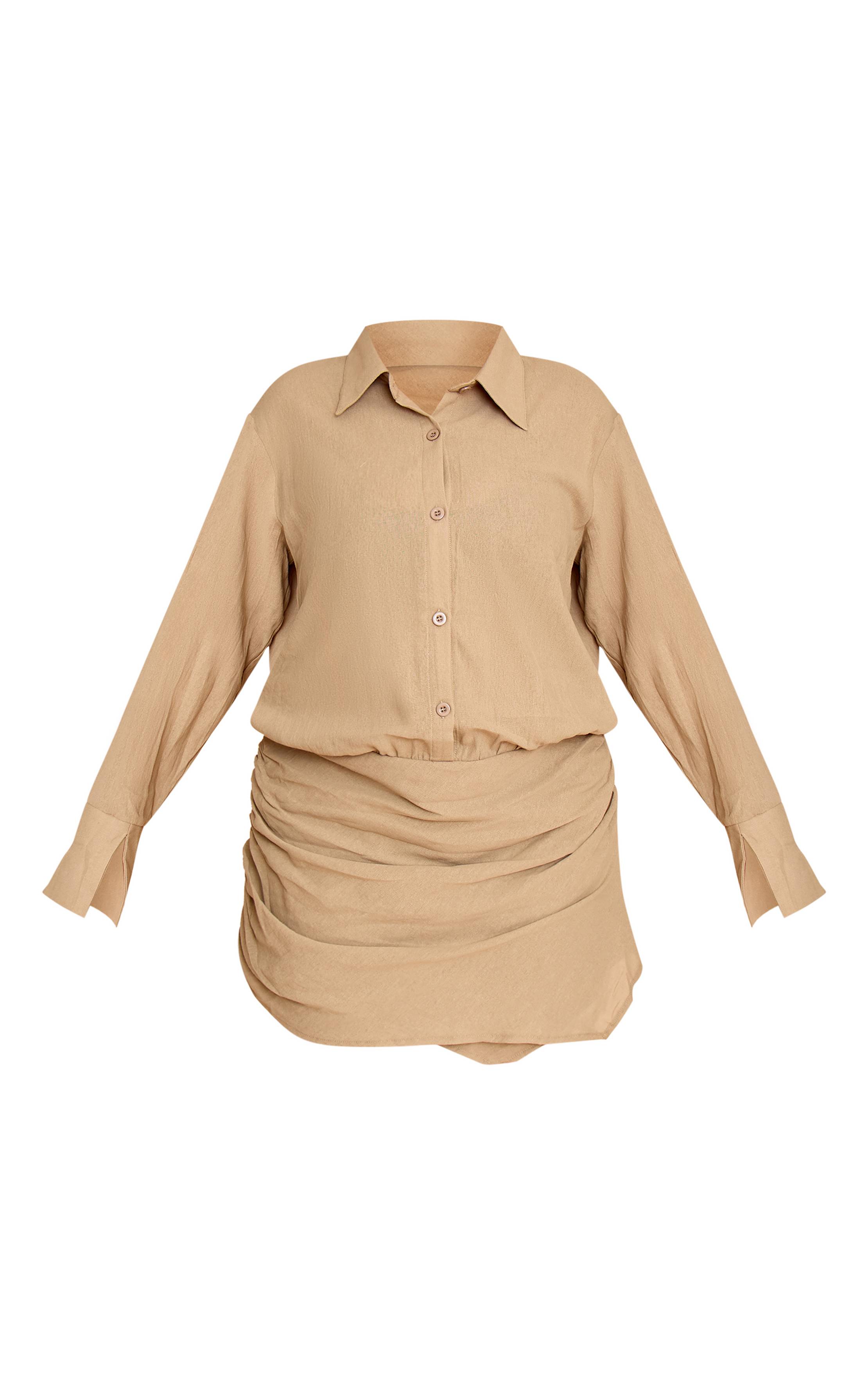 Kaki Combi-short Jupe-culotte À Manches Longues Style Chemise Aspect Lin Grande Taille