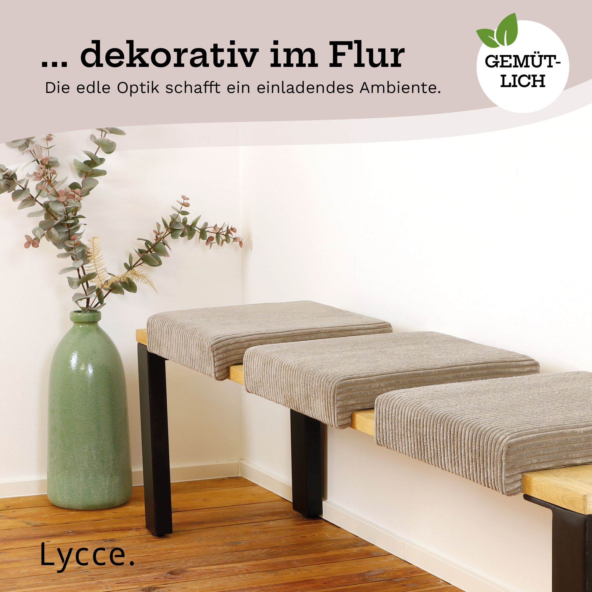 Lycce Klemmkissen Sitzkissen mit 1 Leiste, Cordstoff extra Polsterung