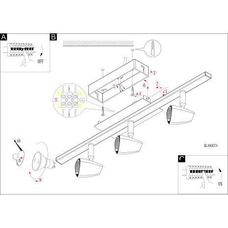Corbera LED 3-spotskinne - krom