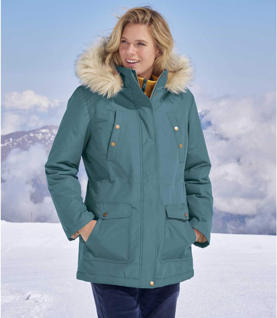 Parka Fourrée à Capuche Fausse Fourrure
