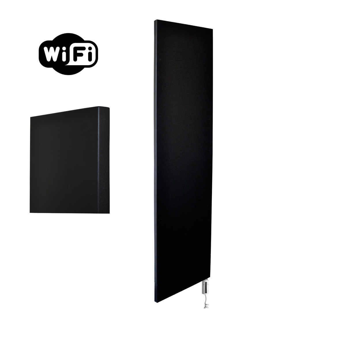 Sanicare Denso elektrische radiator 40x180cm zwart mat met WiFi en thermostaat rechts wit