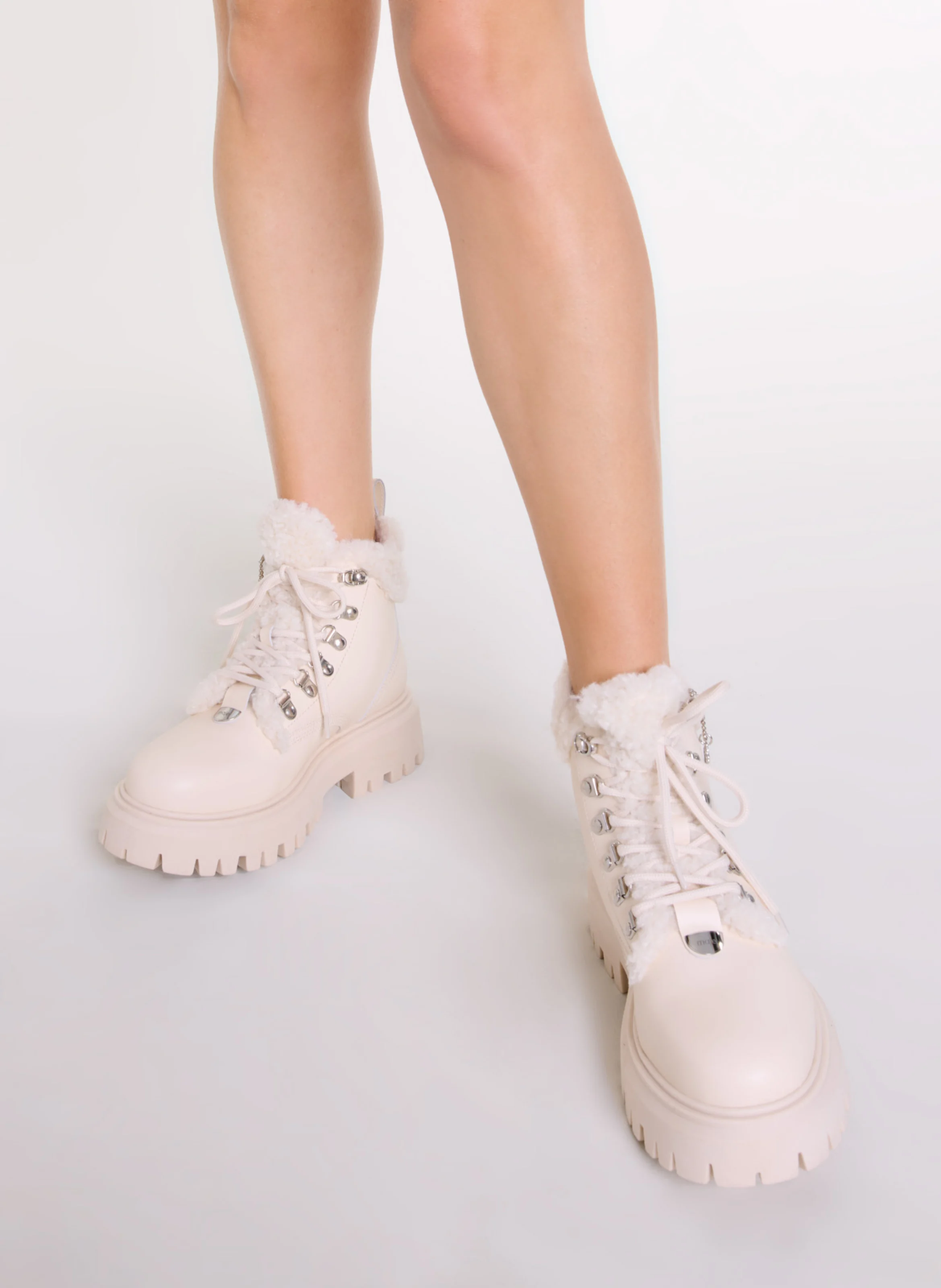 Boots en cuir et fausse fourrure | Beige