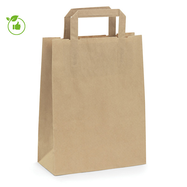Sac kraft brun à poignées plates RAJA 22 x 28 x 10 cm, lot de 250