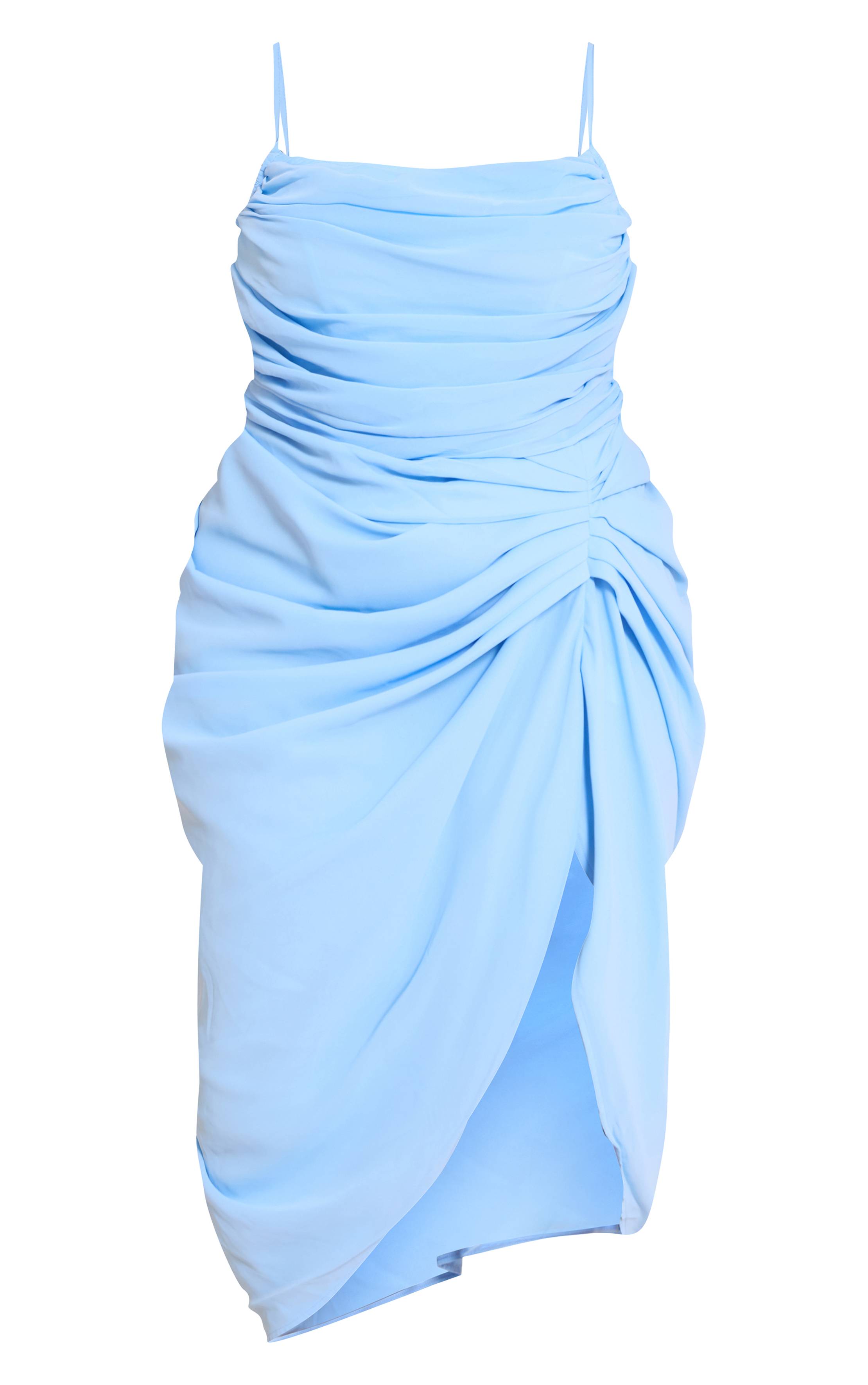 Bleu Layette Robe Midi Drapée Froncée En Mousseline Bleu Clair Grande Taille