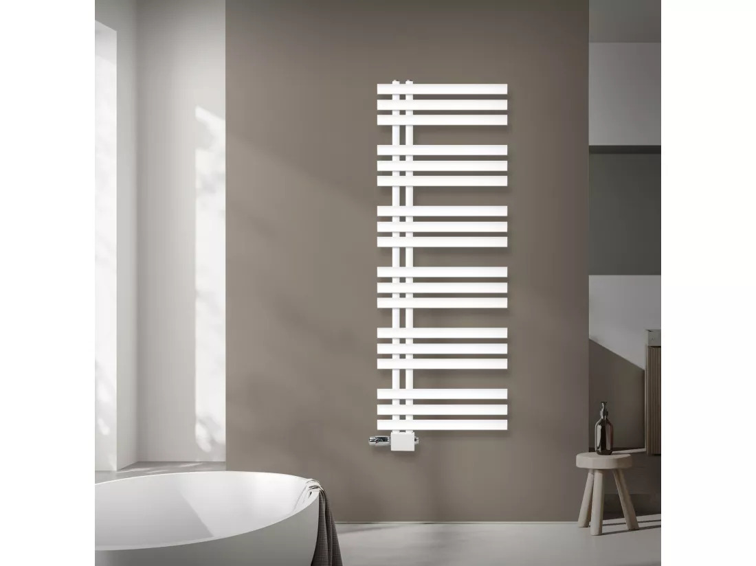 Radiateur Design Iron EM 500x1400 mm Blanc Raccord Central au Bas avec Garniture