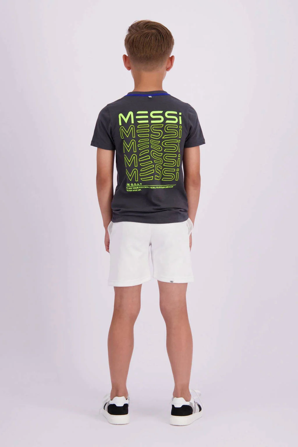 Vingino T-shirt Jacko met backprint donkergrijs/geel