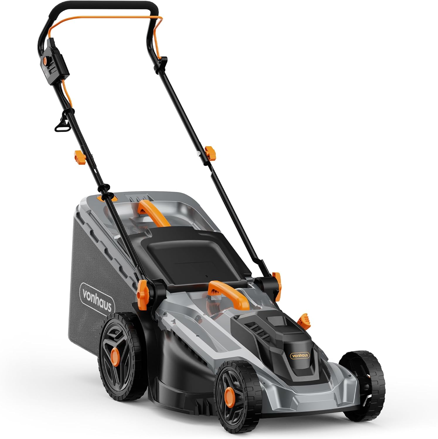 VonHaus Tondeuse à Gazon 1800 W - Tondeuse de Jardin Filaire pour Tous Types d'herbe - Sac de Ramassage 52 L, Guidon Réglable en Hauteur, 5 Réglages de Tonte, Poignée de Transport