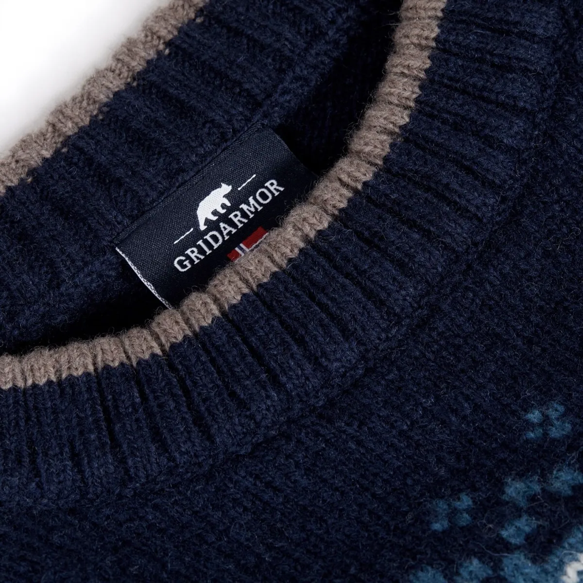 Gridarmor Men's Snøkrystall Round Neck Ullgenser Blue/White/Navy