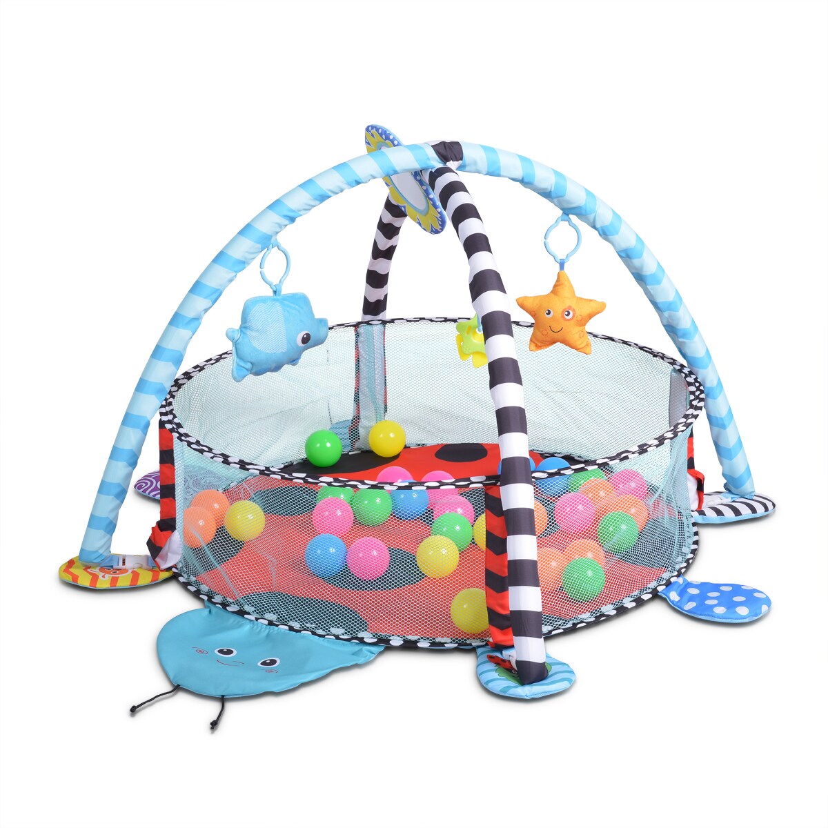 Cangaroo Spielbogen Ladyfly 2 in 1 Krabbeldecke, Bällebad, 30 Bälle, Stofftiere blau