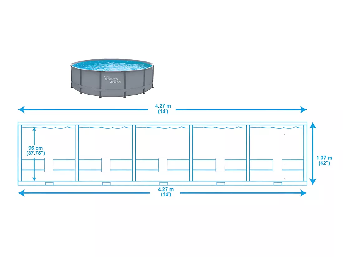 Piscine tubulaire ronde grise avec pompe filtrante à cartouche - D427 x H107 cm - NISOKA
