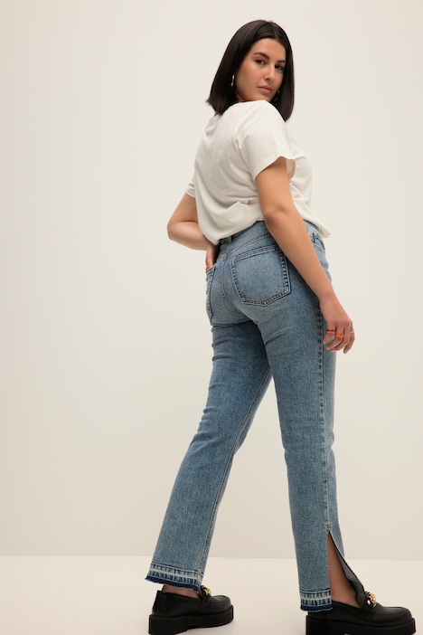 Jeans, Straight Fit, Fransensaum, Schlitz außen, 5-Pocket