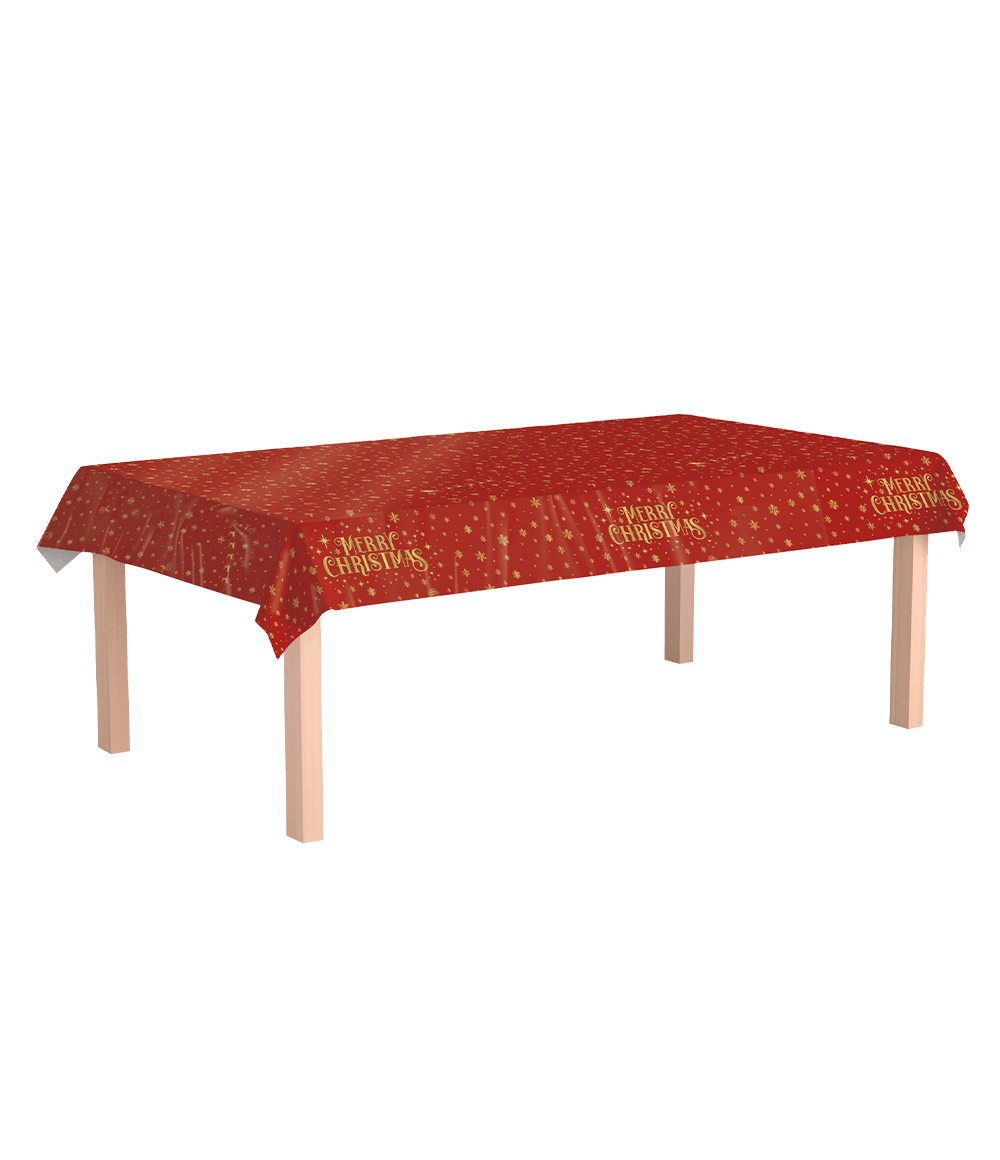 Kerst Tafelkleed Rood Goud Merry Christmas 2,74m