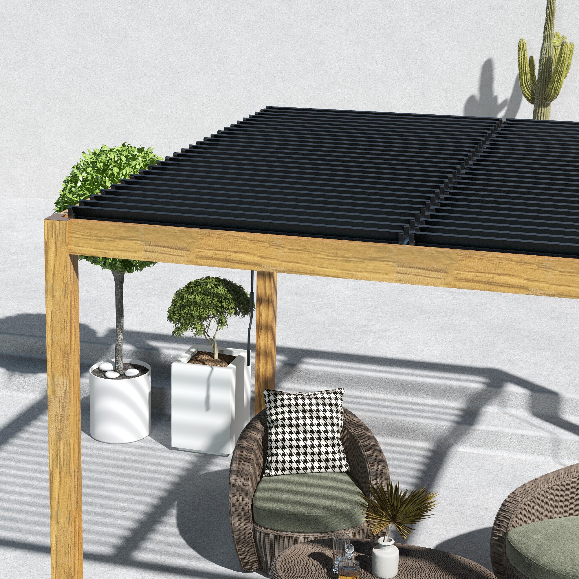 Outsunny Pergola mit 2 individuell einstellbaren Lamellendachbereichen natur 297L x 297B x 228Hcm