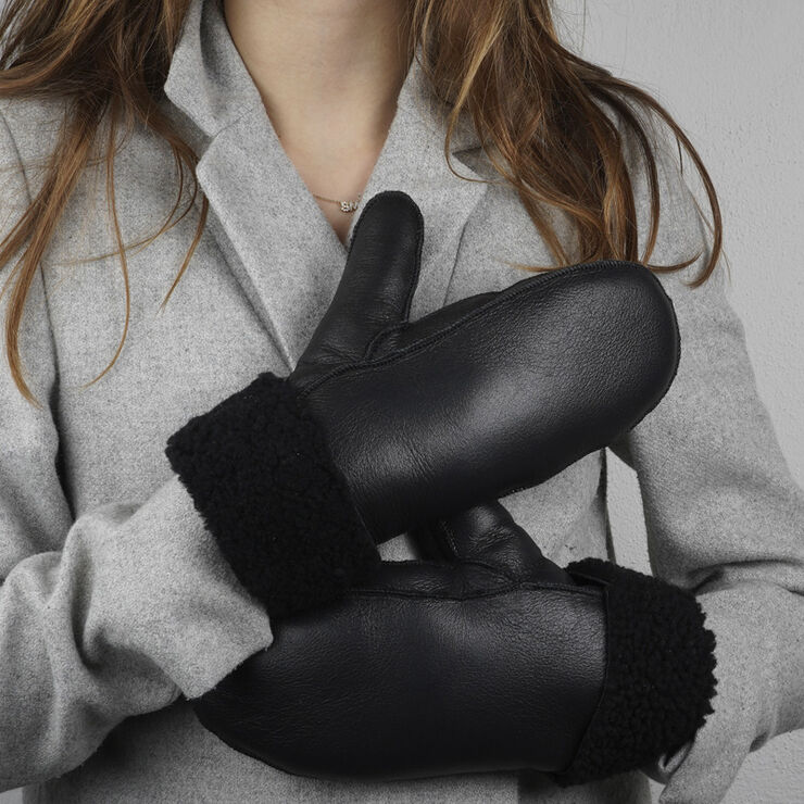 Lovelies VINSON - MITTENS - SHEEP SKIN WITH CURLY SHEARLING AROUND TH Black / black