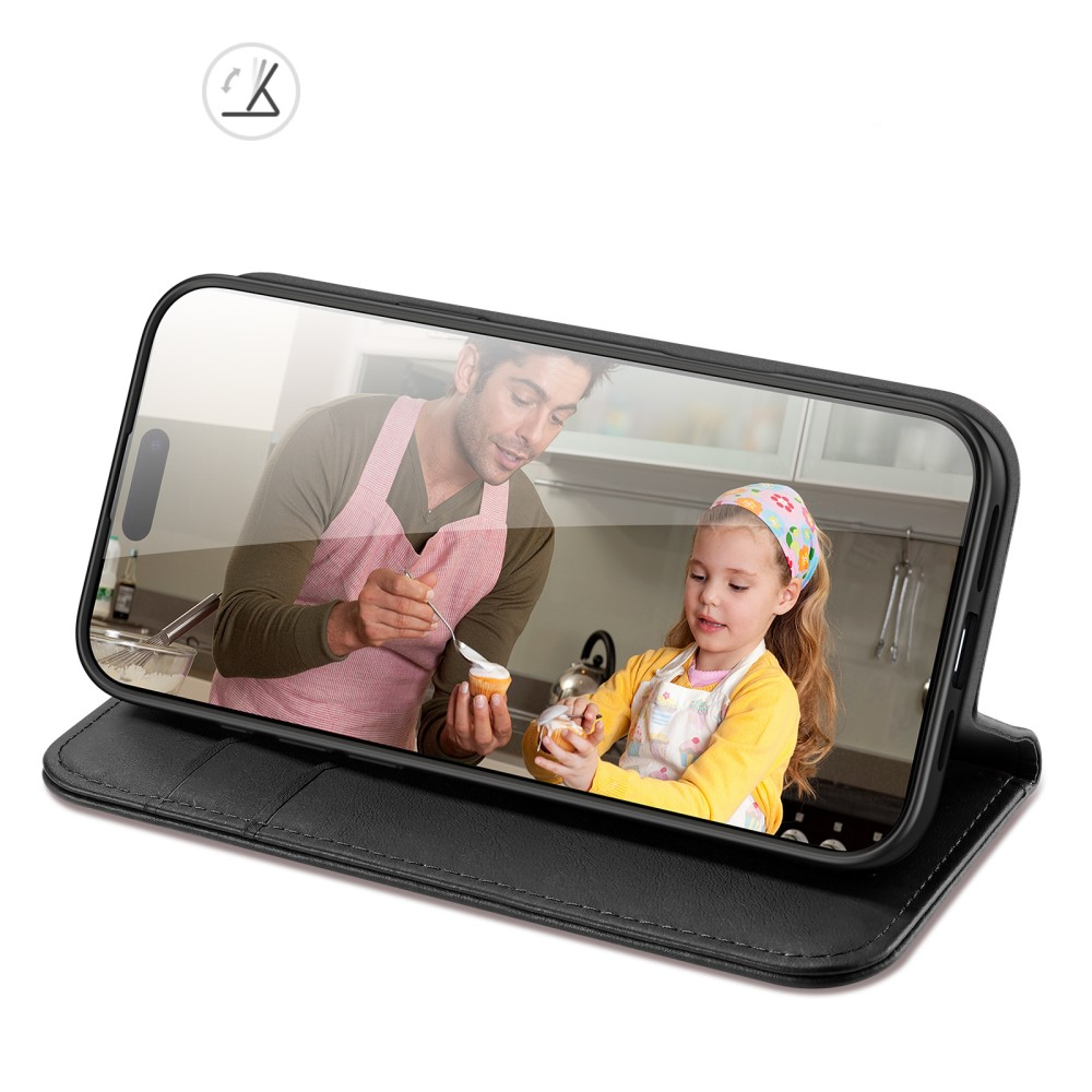 iPhone 16 Pro Flip Wallet Cover Echtleder Tasche (RFID Schutz) - Schwarz