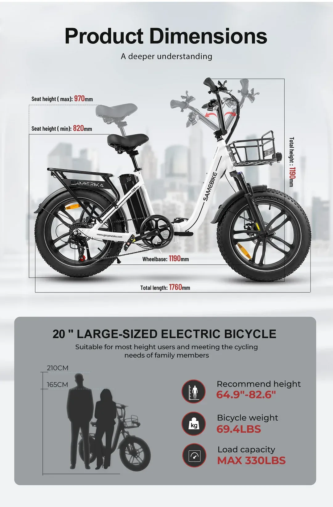 SAMEBIKE C05 Pro 36V 13Ah Akku 500W Motor Step-Through faltbares Fat Tire E-Bike