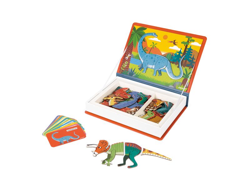 Janod Beschäftigungsspielzeug Magnetbuch Dinosaurier Magnetisches Lernspiel