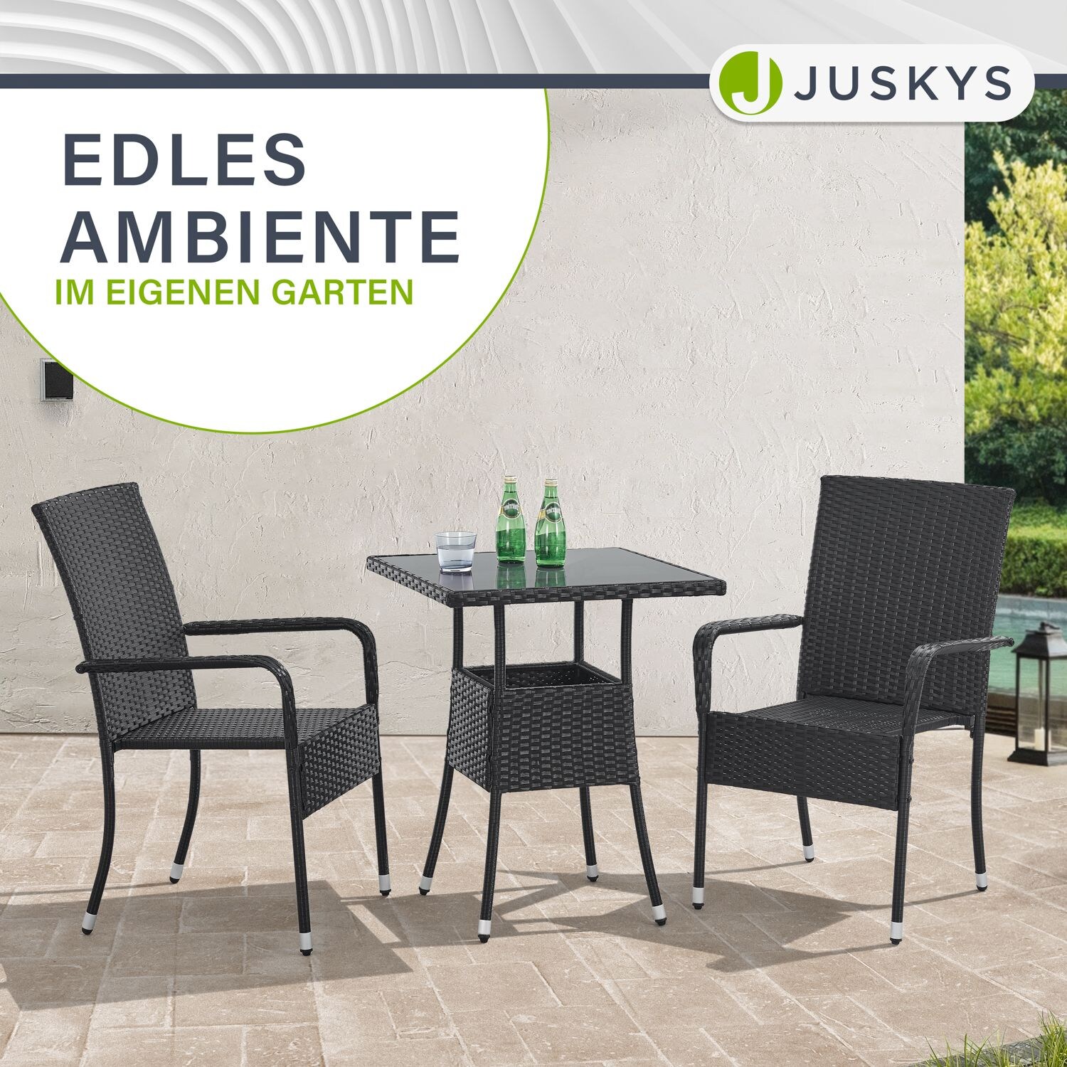 Juskys Polyrattan Gartentisch Yoro eckig - wetterfest Outdoor Beistelltisch 60x60 cm - Schwarz