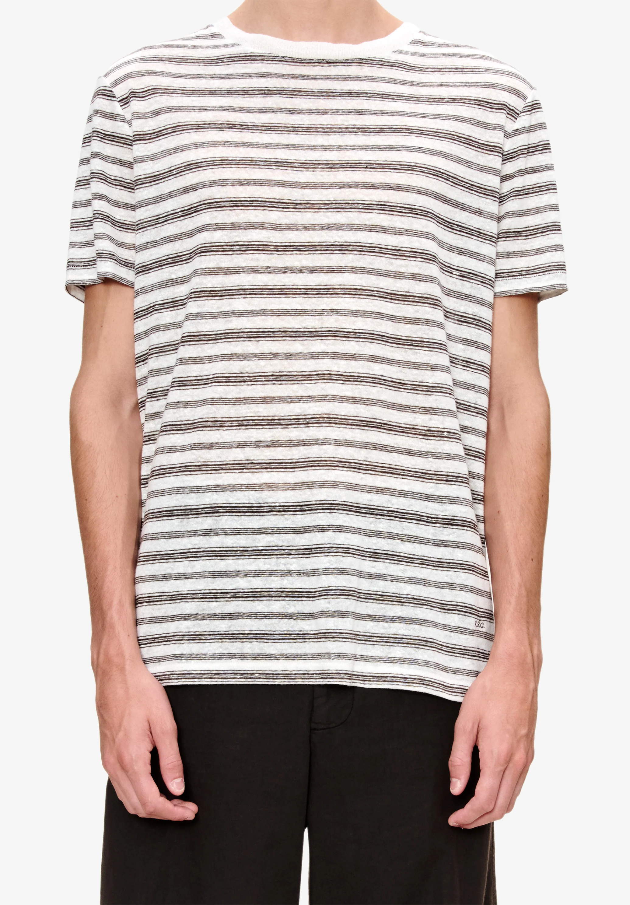 t-shirt manches courtes raye - Marron